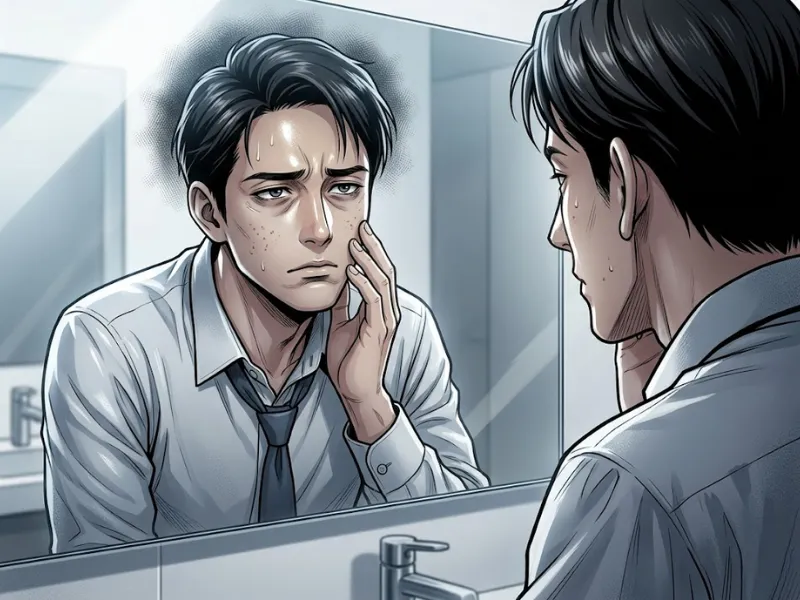 鏡に映る自分に落胆する